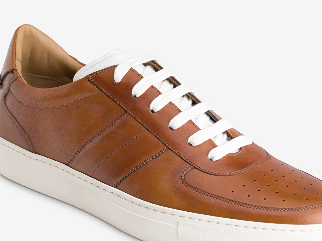 cognac leather slip on sneakers